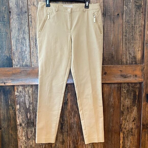 Michael Kors 6 Khaki Casual Workwear Cotton Trousers Tapered Pants - Picture 2 of 9